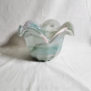 Murano Glass Art Vase with Pastel Hues Blues And Pinks Yellow Green. Handmade